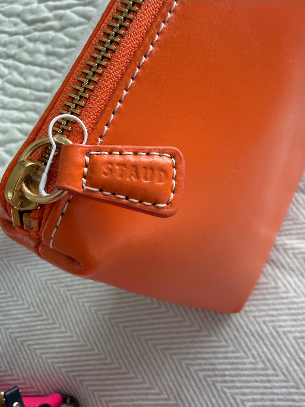 Staud Orange Leather Zip Pouch - Picture 2 of 4